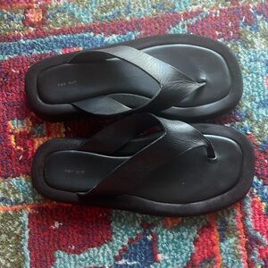 The Row Ginza leather + suede platform flip flops. Size 39 or US 9